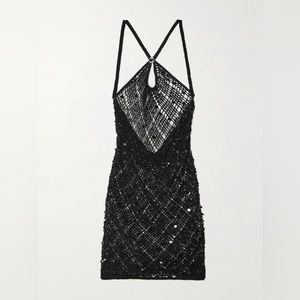 Sequined crochet-knit mini dress